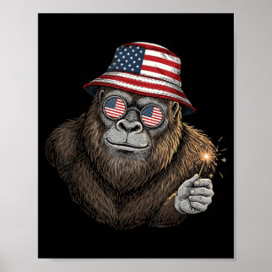 Bigfoot American Flag Patriotic Sasquatch 4th of Poster