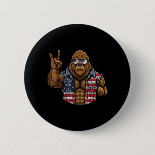 Bigfoot American Flag Red White Blue Patriotic 4th 6 Cm Round Badge