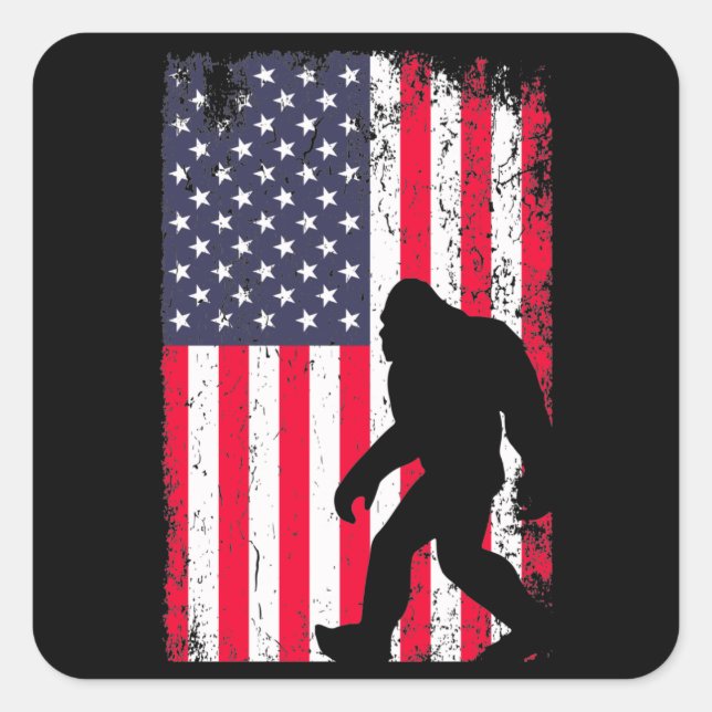 Bigfoot American Flag Square Sticker (Front)