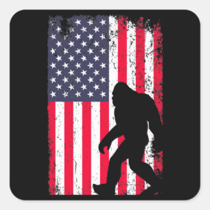 Bigfoot American Flag Square Sticker