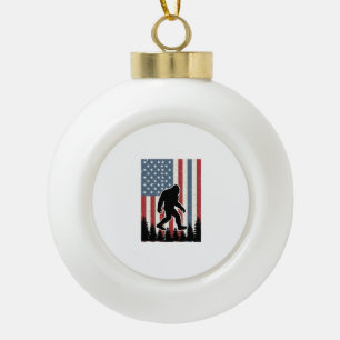 Bigfoot American Flag Vintage Vector Shirt Design_ Ceramic Ball Christmas Ornament