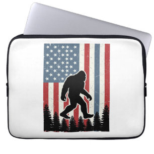 Bigfoot American Flag Vintage Vector Shirt Design_ Laptop Sleeve