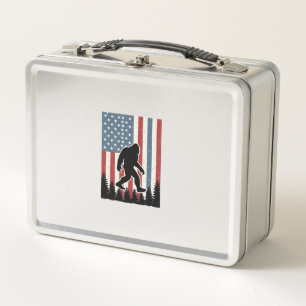 Bigfoot American Flag Vintage Vector Shirt Design_ Metal Lunch Box