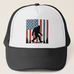 Bigfoot American Flag Vintage Vector Shirt Design_ Trucker Hat