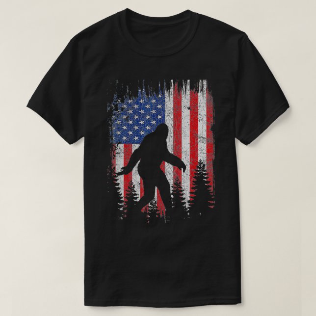 Bigfoot American USA Flag Patriotic 4th Of July  T-Shirt (Design Front)