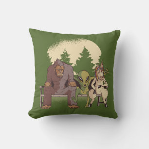 Bigfoot, An alien, and a unicorn Cushion