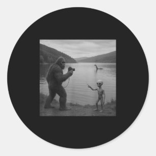 Bigfoot And Alien At Loch Ness _1 Classic Round Sticker