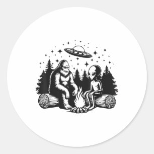 Bigfoot And Alien Campfire Gifts For Outdoor Lover Classic Round Sticker