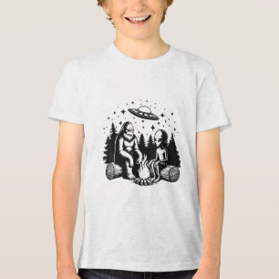 Bigfoot And Alien Campfire Gifts For Outdoor Lover Tri-Blend Shirt