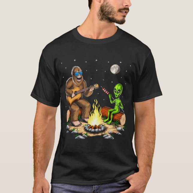 Bigfoot and Alien Camping T-Shirt (Front)