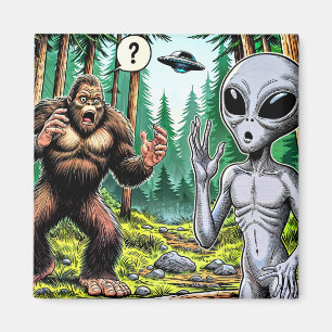 Bigfoot and Alien Humour Magnet