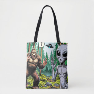 Bigfoot and Alien Humour Tote Bag