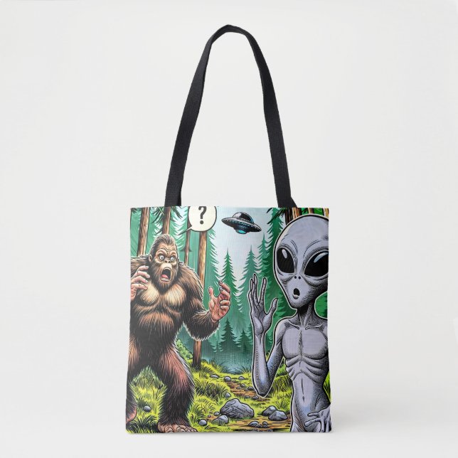 Bigfoot and Alien Humour Tote Bag (Front)