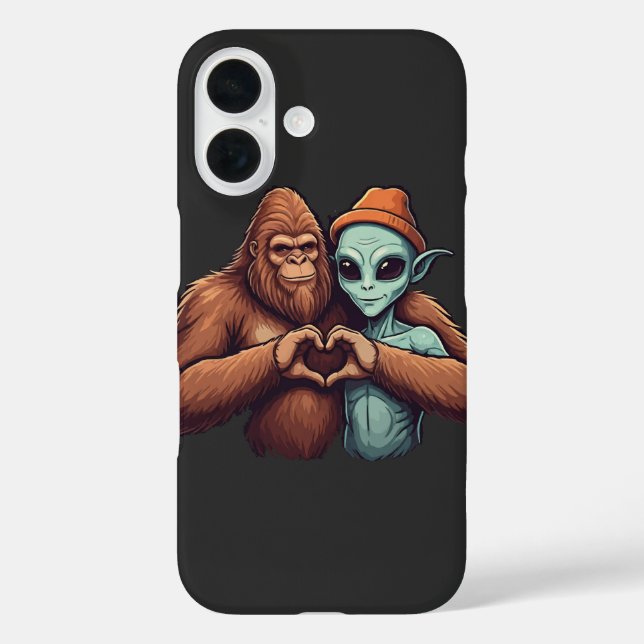 bigfoot and alien Sasquatch love hand sign Case-Mate iPhone Case (Back)