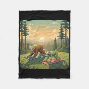 Bigfoot And Alien Yoga Fleece Blanket
