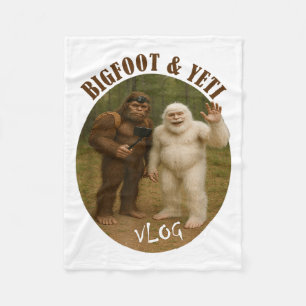 Bigfoot And Friend Vlog Funny Meme Hiking Selfie S Fleece Blanket