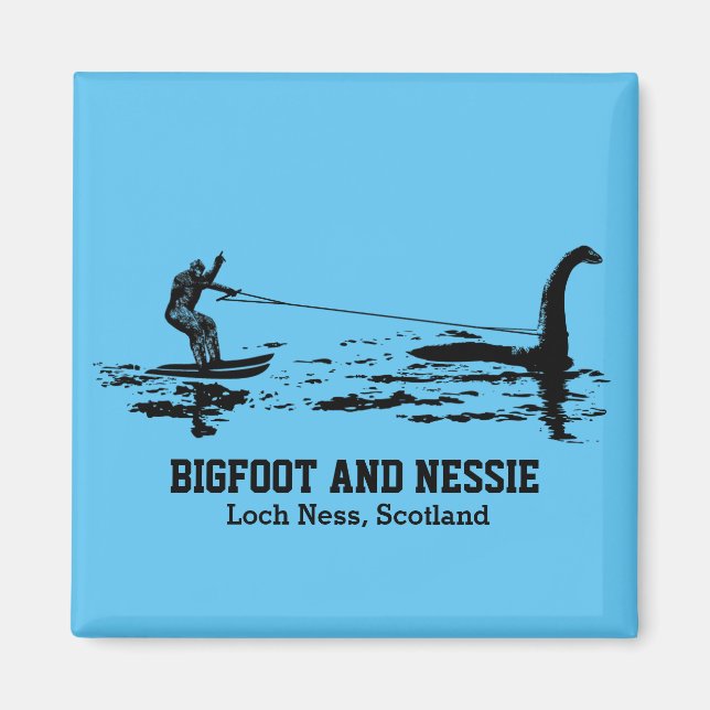 Bigfoot and Nessie Loch Ness Personalised Text Magnet (Front)