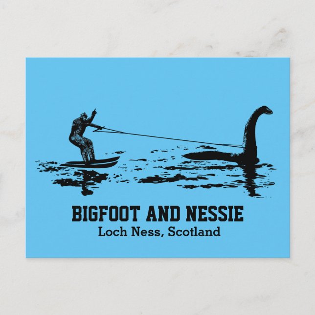 Bigfoot and Nessie Loch Ness Personalised Text Postcard (Front)