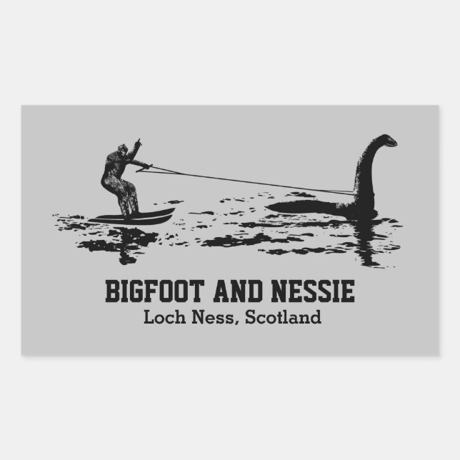 Bigfoot and Nessie Loch Ness Personalised Text Squ Rectangular Sticker (Front)