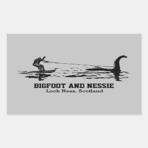 Bigfoot and Nessie Loch Ness Personalised Text Squ Rectangular Sticker