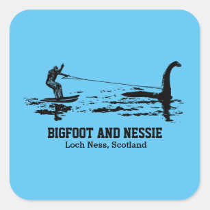 Bigfoot and Nessie Loch Ness Personalised Text Square Sticker
