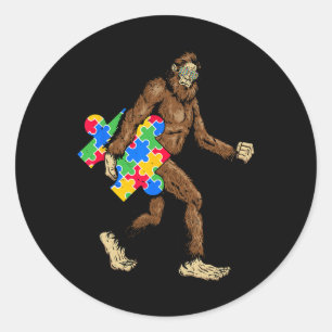 Bigfoot And Puzzle Piece Autism Awareness Day Auti Classic Round Sticker