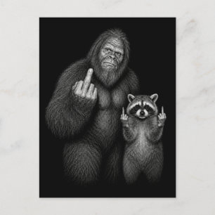 Bigfoot and Racoon Middle Finger Holiday Postcard