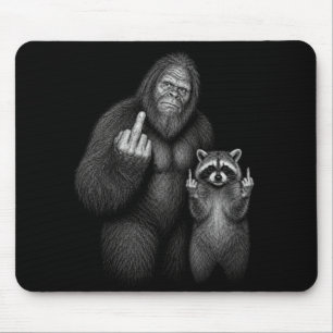Bigfoot and Racoon Middle Finger Mouse Mat