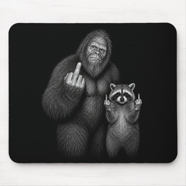 Bigfoot and Racoon Middle Finger Mouse Mat (Front)
