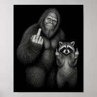 Bigfoot and Racoon Middle Finger