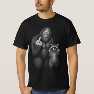 Bigfoot and Racoon Middle Finger T-Shirt