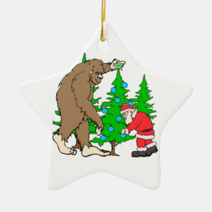 Bigfoot and Santa Christmas Ceramic Tree Decoration