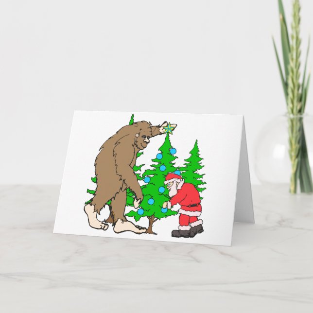 Bigfoot and Santa Christmas Holiday Card (Front)