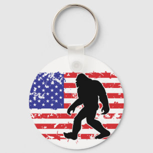 Bigfoot and the American Flag Key Ring