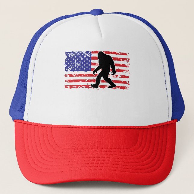 Bigfoot and the American Flag Trucker Hat (Front)