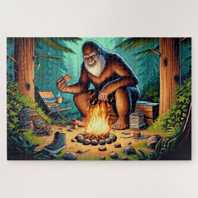 Bigfoot and the Campfire S’mores, Bigfoot Campfire Jigsaw Puzzle (Horizontal)