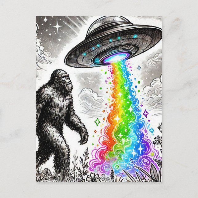 Bigfoot and the Rainbow UFO Postcard (Front)