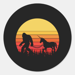 Bigfoot and Unicorn in one Retro Design Classic Round Sticker