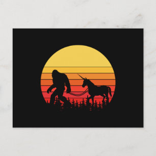 Bigfoot and Unicorn in one Retro Design Postcard