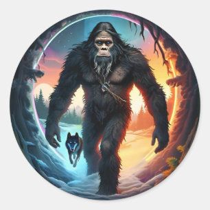 Bigfoot and Wolf Portal Classic Round Sticker