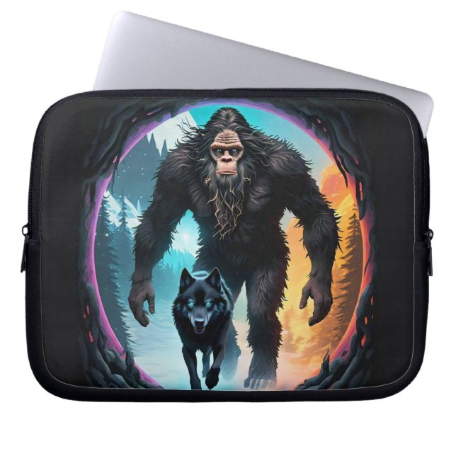 Bigfoot and Wolf Portal Laptop Sleeve (Front)