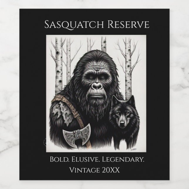 Bigfoot and Wolf  Wine Label (Single Label)