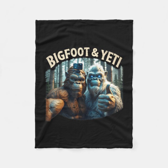 Bigfoot and yeti selfie cryptid squatch hunter fleece blanket (Front)