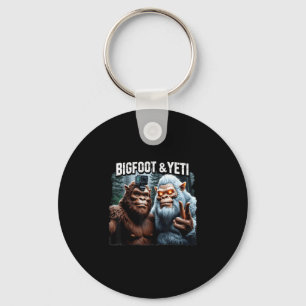 Bigfoot and yeti selfie retro forest nature key ring