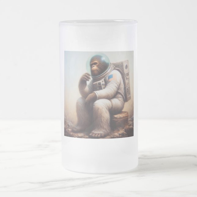 Bigfoot Astronaut Frosted Glass Beer Mug (Center)