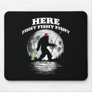 Bigfoot B Night Fishing! Here Fishy Bquatch Sasqua Mouse Mat