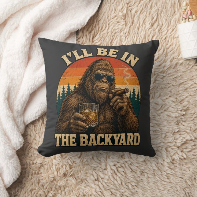 Bigfoot Backyard Whiskey & Cigar Retro Sunset  Cushion (Blanket)