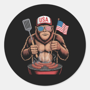 Bigfoot Bbq 4th Of July Funny Patriotic Sasquatch Classic Round Sticker