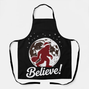 Bigfoot Believe Christmas Santa Hat Moon Sasquatch Apron