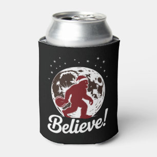 Bigfoot Believe Christmas Santa Hat Moon Sasquatch Can Cooler